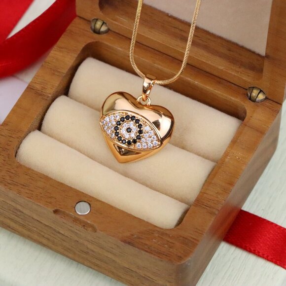 "Heart Evil Eye Rose Gold Pendant with Crystals, XPPT1582 - Picture 8 of 13
